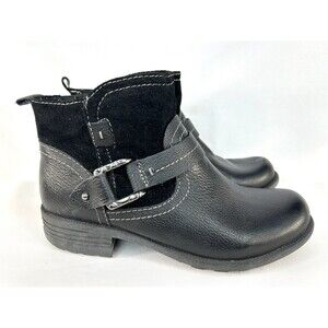 Earth Origins Women’s 8.5 Wide Paris Black Leather Suede Ankle Boot Strap Buckle